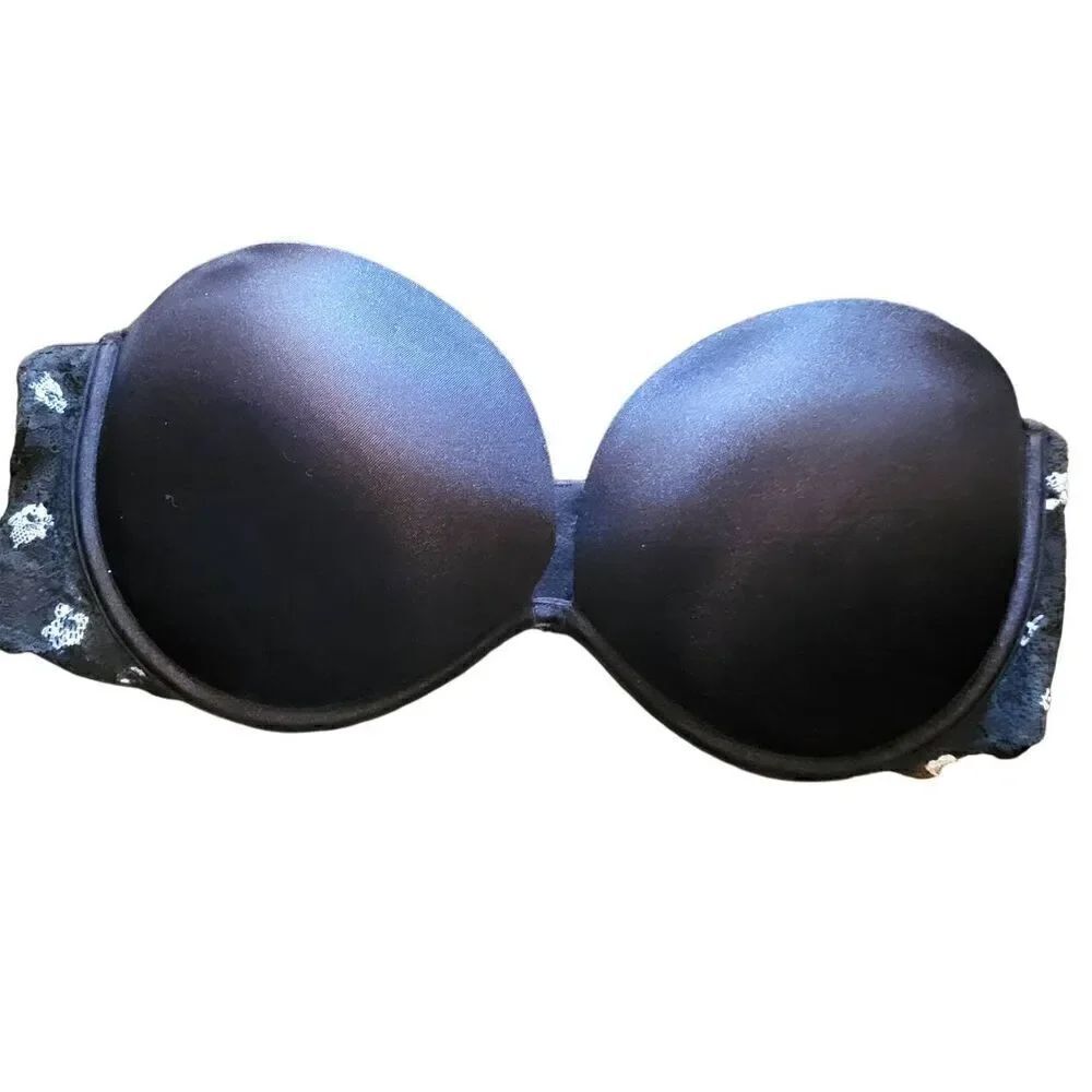 Victoria's Secret PINK Strapless Bra Women's 36D Black Floral Date Pushup Plunge